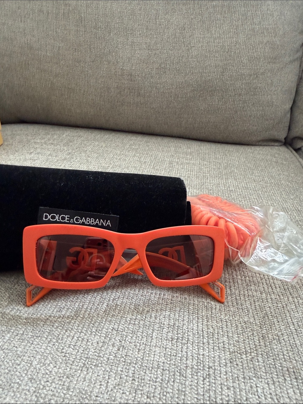Dolce & Gabbana Coral Orange Rectangular Sunglasses